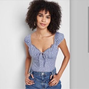 Wild Fable Blue Floral Bodysuit Font Knot Milkmaid Short Sleeve Size Small